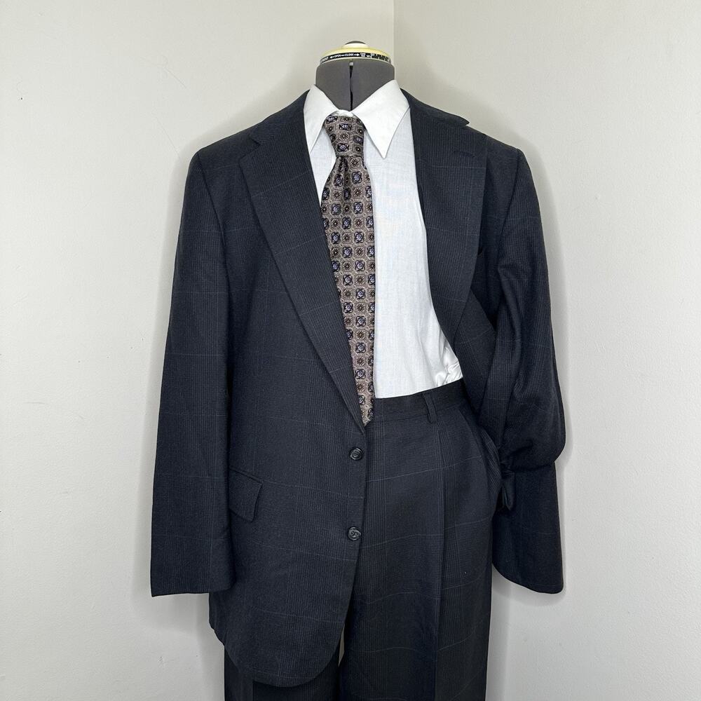 43R Suit 35x31 2 Piece Navy Blue Wool Mens Medium Blazer Sport Coat Jacket USA